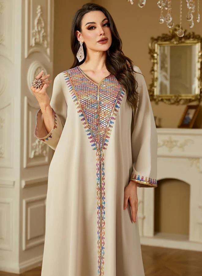 تايك تو جلابية بأكمام طويلة مطرزة